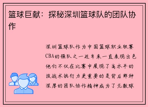 篮球巨献：探秘深圳篮球队的团队协作