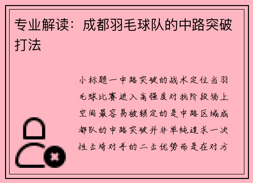 专业解读：成都羽毛球队的中路突破打法